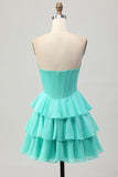 Vestido de regreso a casa con corsé de novia verde A Line con abalorios