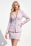 Trajes de regreso a casa de tweed rosa claro de 2 piezas con flecos