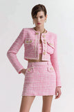 Trajes cortos de tweed rosa de 2 piezas para el regreso a casa