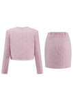 Trajes cortos de tweed rosa de 2 piezas para el regreso a casa