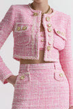 Trajes cortos de tweed rosa de 2 piezas para el regreso a casa