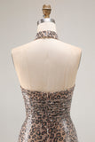 Vestido largo de fiesta con estampado de sirena de leopardo dorado brillante con abertura