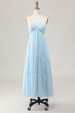 Vestido largo de invitada a la boda A Line Halter azul cielo