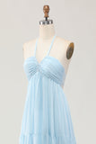 Vestido largo de invitada a la boda A Line Halter azul cielo