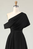 Vestido de la madre de la novia de satén negro con bolsillos
