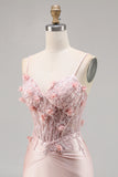 Corsé de satén rosa Bodycon Vestido de regreso a casa con apliques