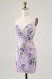 Vestido corto de regreso a casa floral de pavo real con lentejuelas