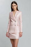 Vestido de trabajo corto con solapa con muescas de satén rosa