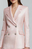 Vestido de trabajo corto con solapa con muescas de satén rosa