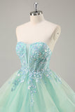 Vestido de fiesta largo sin tirantes A Line Green Corset con lentejuelas