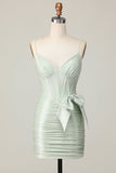 Sage Bodycon Corsé Vestido corto de regreso a casa con lazo