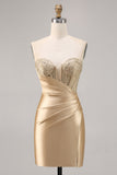 Corsé sin tirantes dorado Bodycon Vestido corto de regreso a casa