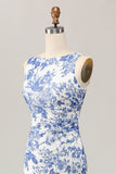 Vestido largo de invitada de boda blanco azul con estampado floral