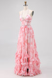 Vestido de invitada a boda con estampado floral halter con cuentas de rubor y abertura