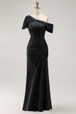 Vestido de Sirena Negro Asimétrico Madre de la Novia con Apliques