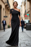 Vestido de Sirena Negro Asimétrico Madre de la Novia con Apliques
