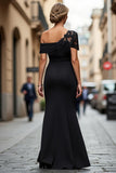 Vestido de Sirena Negro Asimétrico Madre de la Novia con Apliques