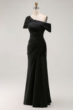 Vestido de Sirena Negro Asimétrico Madre de la Novia con Apliques