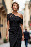 Vestido de Sirena Negro Asimétrico Madre de la Novia con Apliques