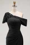 Vestido de Sirena Negro Asimétrico Madre de la Novia con Apliques