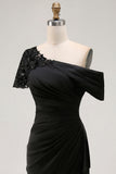 Vestido de Sirena Negro Asimétrico Madre de la Novia con Apliques