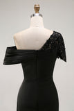 Vestido de Sirena Negro Asimétrico Madre de la Novia con Apliques