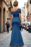 Vestido de Sirena Negro Asimétrico Madre de la Novia con Apliques