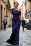 Vestido de Sirena Negro Asimétrico Madre de la Novia con Apliques