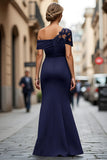 Vestido de Sirena Negro Asimétrico Madre de la Novia con Apliques