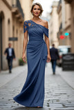 Vestido de Sirena Negro Asimétrico Madre de la Novia con Apliques