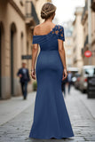 Vestido de Sirena Negro Asimétrico Madre de la Novia con Apliques