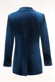 Trajes de mujer de 2 piezas de terciopelo azul pavo real con solapa con muescas