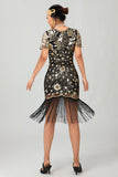 Vestido negro de lentejuelas Gatsby de los años 20 con flecos