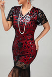 Vestido negro de lentejuelas Gatsby de los años 20 con flecos