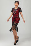 Vestido negro de lentejuelas Gatsby de los años 20 con flecos