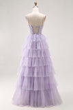 Vestido largo de baile con corsé de cuentas Lilac A Line con abertura