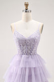 Vestido largo de baile con corsé de cuentas Lilac A Line con abertura