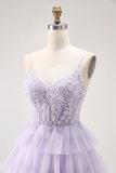 Vestido largo de baile con corsé de cuentas Lilac A Line con abertura