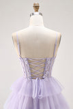 Vestido largo de baile con corsé de cuentas Lilac A Line con abertura