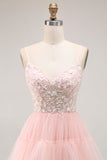 Vestido largo de fiesta con volantes en capas y lentejuelas Blush A Line Corset con apliques