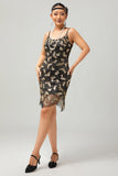 Vestido Bodycon Vintage de Lentejuelas Doradas Negras de los años 20