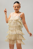 Vestido corto ajustado de lentejuelas negras de Gatsby de los años 20 con flecos