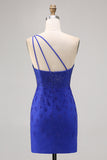 Vestido de regreso a casa con cuentas de un solo hombro azul real