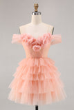 Lindo rubor escalonado A Line Homecoming Dress con flores 3D