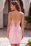 Corsé Strapless Bodycon Lace Vestido de Regreso a Casa Negro