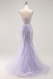 Vestido largo de fiesta de sirena con lentejuelas moradas y abertura