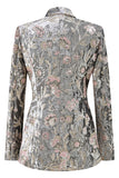 Trajes de mujer de 2 piezas con solapa de pico gris brillante