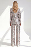 Trajes de mujer de 2 piezas con solapa de pico gris brillante