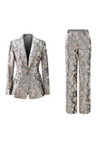 Trajes de mujer de 2 piezas con solapa de pico gris brillante