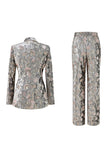 Trajes de mujer de 2 piezas con solapa de pico gris brillante